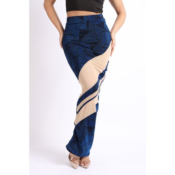 Women's Casual Mesh Contrast Asymmetrical High Waist Maxi Skirt Bodycon Pencil - Picture 8 of 10